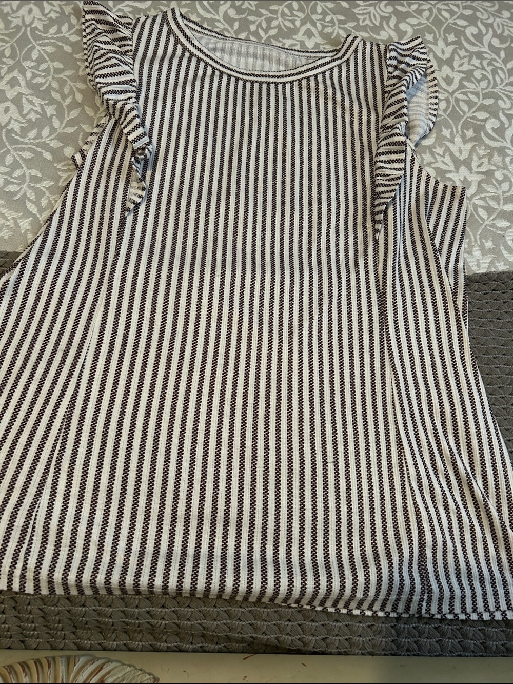 Striped Ruffle Shoulder Tank Top - Black & White